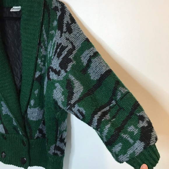 Vintage 80’s Wool Varsity Jacket Green Gray Oversized XL Extra Large Ski Lodge - Picture 3 of 7